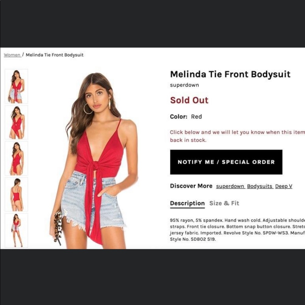 Red bodysuit from Revolve